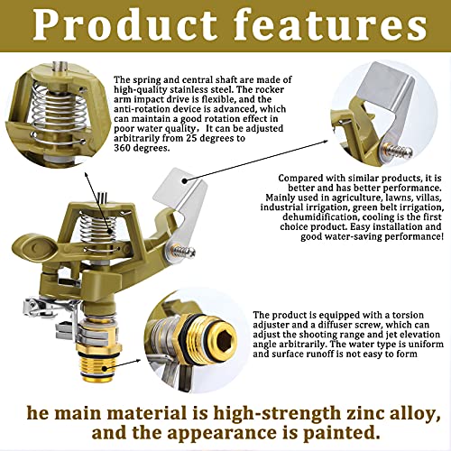 2 Pieces 1/2 Inch Brass Impact Sprinkler, Heavy Duty Sprinkler Head With Nozzles, Adjustable 0-360 Degrees Watering Sprinklers For Yard, Lawn And Grass Irrigation #TOP2