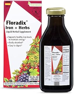 Floradix, Iron & Herbs Vegetarian Liquid Supplement, Energy Support for Women and Men, Easily Absorbed, Non-GMO, Vegetarian, Kosher, Lactose-Free, Unflavored, 8.5