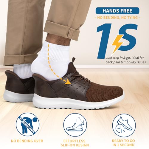 Hands Free Slip On Shoes for Men Walking Casual Sneaker Arch Support Memory Foam Mesh Light Cushioning Fashion Breathable Stylish Black White Tan Grey2