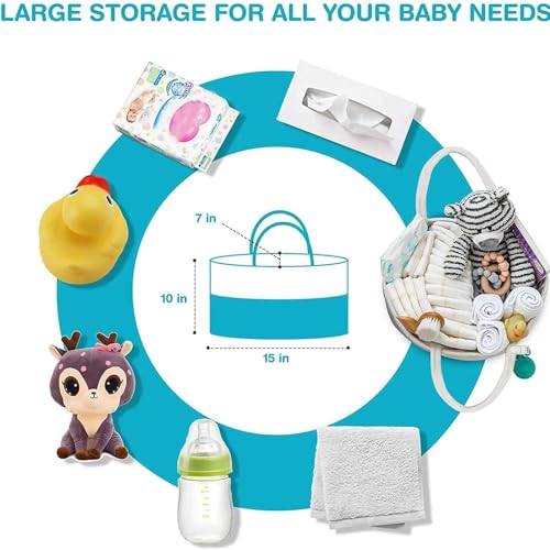Baby Diaper Caddy Organizer ,Rope Woven Nursery Storage Basket with Adjustable Divider, Nursery Diaper Organizer for Newborn Boys Girls, Foldable Tote Bag Organiser for Car Travel - Image 6