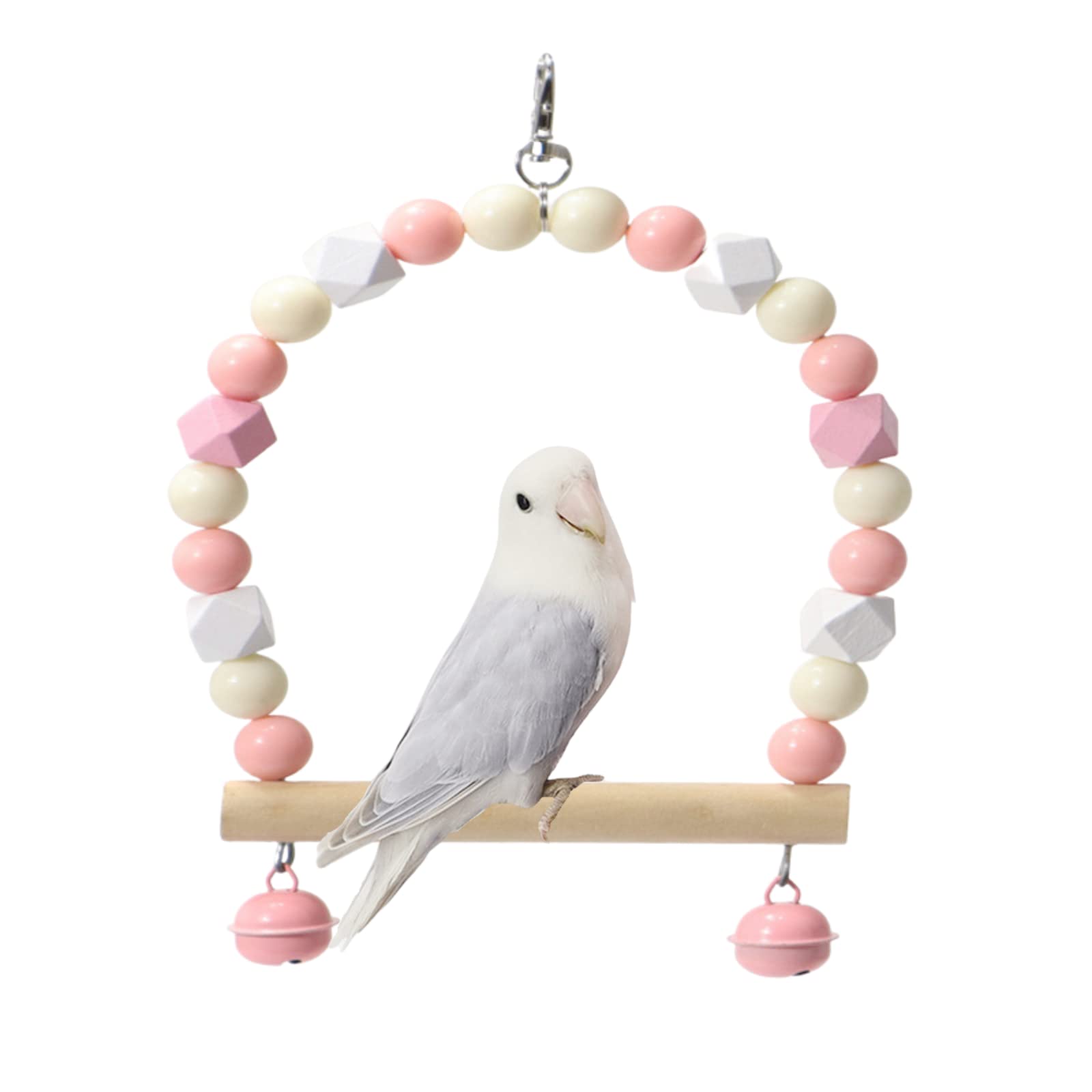 Wooden Bird Swing for Cockatiels Parrot Perch Hanging Toys Parakeets Birdcage Stands Cage Playground Play Gyms Accessories Colorful Bead Bell Climbing