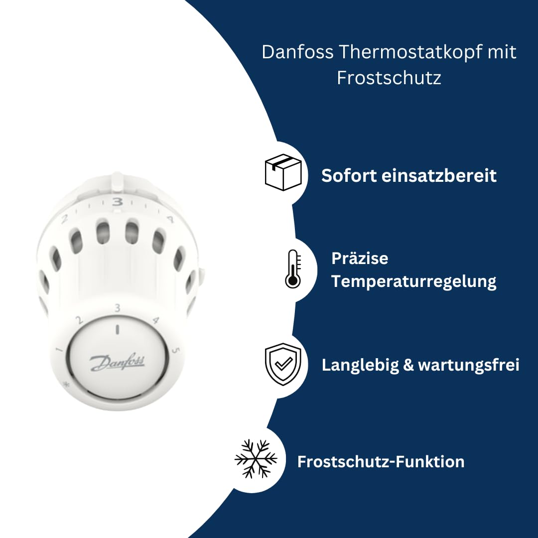 Thermostatkopf React M30 x 1,5 – flüssigkeitsgefüllt, Frostschutz, 5er Set + Entlüftungsschlüssel 5 mm Metall – präzise Heizkörper-Regelung