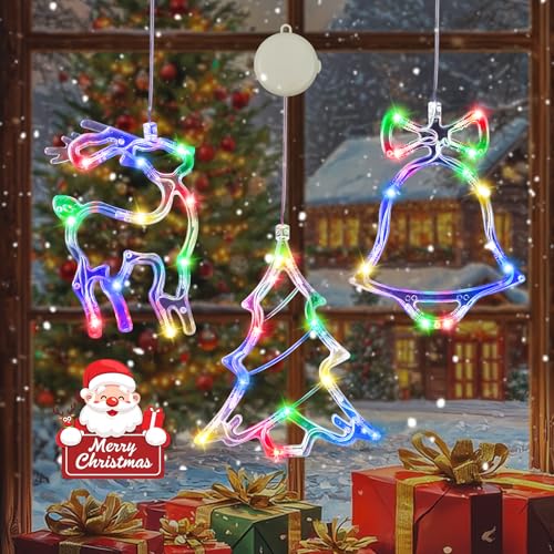 3 Pack Christmas Window Lights, Multicolor X-Mas Tree, Reindeer, Bell