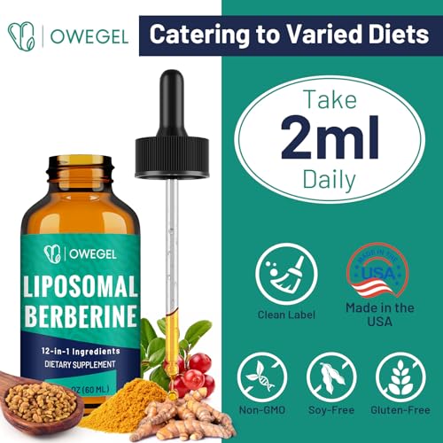 owegel Liposomal Berberine HCL Liquid Drops – Advanced 12-in-1 Herbal Formula with Ceylon Cinnamon, Bitter Melon, Green Tea & More – 4 Fl Oz