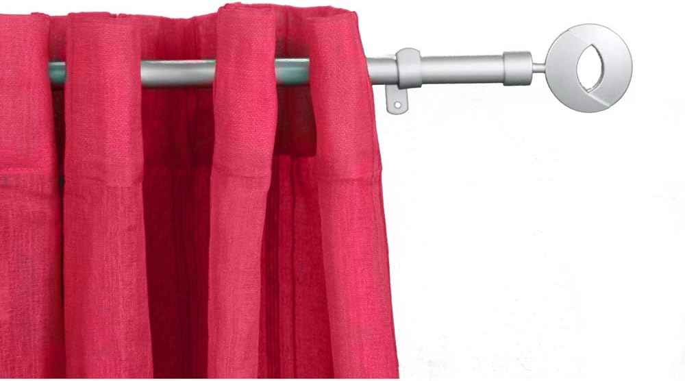 Adjustable Single Curtain Rod 50"-82" with Circle Finials and Brackets, Grey