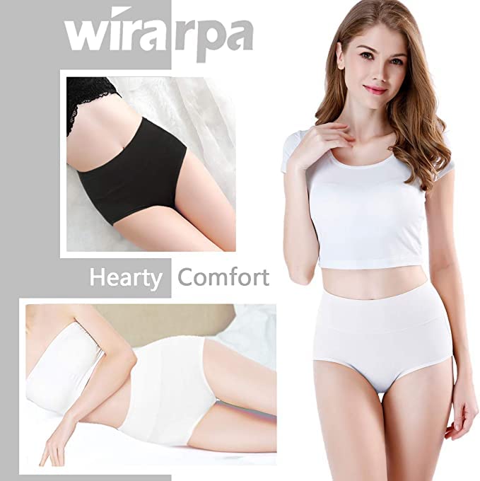 Image of DIVING DEEP Women's High Waisted Cotton Underwear Ladies Soft Briefs Panties | Women Antibacterial Cotton Hipster Panty | Women's Seamless High -Rise Panties Hipster (Pack of 4)