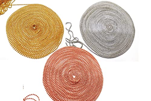 Image of GoSetGet! Gold+Silver+Copper (18 Mtrs) 1.5mm Metal Ball Chain for Jewelry Making, Crafts, Decorative, Long Lasting Shine (18 MtrGold+Copper+Silver)