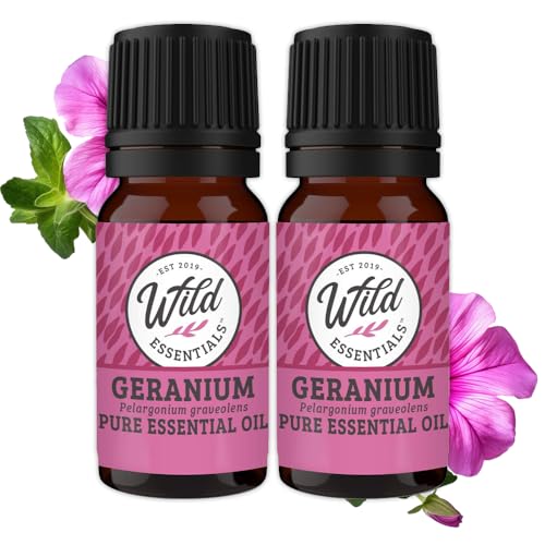 Wild Essentials Geranium 100% Pure Essential Oil 2 Pack - 10ml, Therapeutic Grade, Made and Bottled 