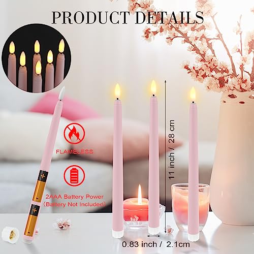 Image of Handepo 48 Pack Flameless Taper Candles Realistic with Yellow Flickering Candlelights Plastic 11 Inch Last Long Battery Operated Window Candlestick for Halloween Christmas(Pink)