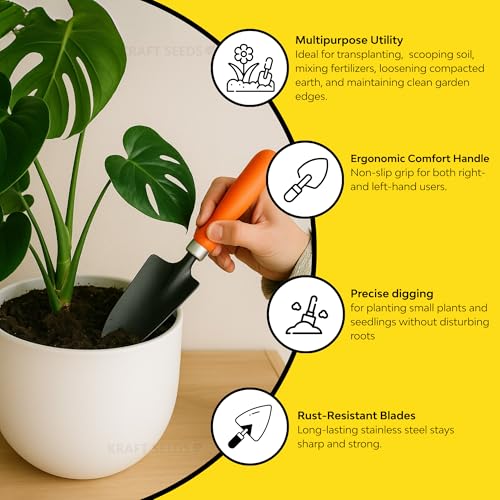 Image of Kraft Seeds Garden Trowel - 1 PC, Metal Blade, Ergonomic Handle, Heavy-Duty Transplanting & Digging Hand Tool for Indoor, Balcony & Outdoor Gardening, Gardening Tools for Home Garden