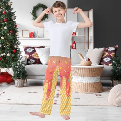 Boy's Pants Pink Color Ice Cream Jogger Pants Elastic Waist Long Bottoms Trousers with Pockets 6-14 Years2