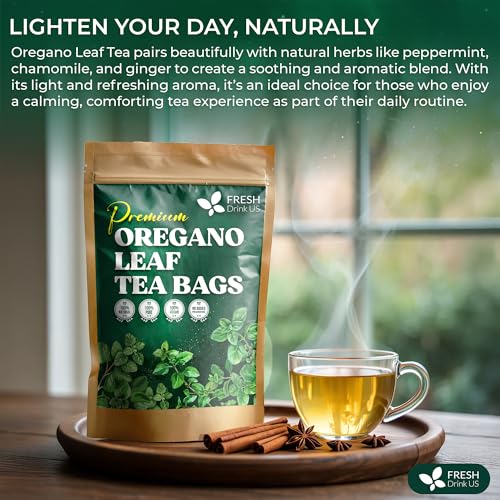 Image of FreshDrinkUS, Oregano Leaf Tea | 135 Tea Bags - Pure Herbal Infusion from Origanum vulgare - Naturally Bold & Aromatic Flavor - Premium Quality, Sustainably Sourced. Vegan