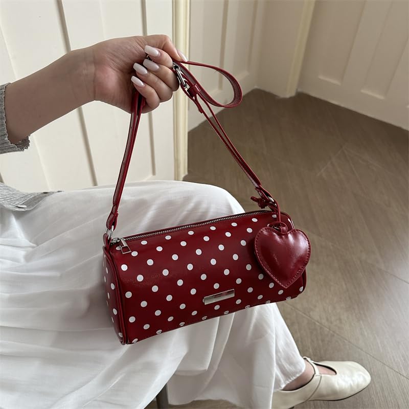 Bolso cruzado cilíndrico de piel sintética para mujer con colgante