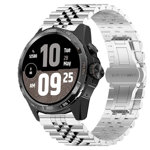 Lamshaw la pulsera compatible con TicWatch Atlas, 20 mm, 22 mm, 24 mm, correa de acero inoxidable sólida con hebilla desplegable mariposa, compatible con las versiones TicWatch Atlas, 20mm, Acero