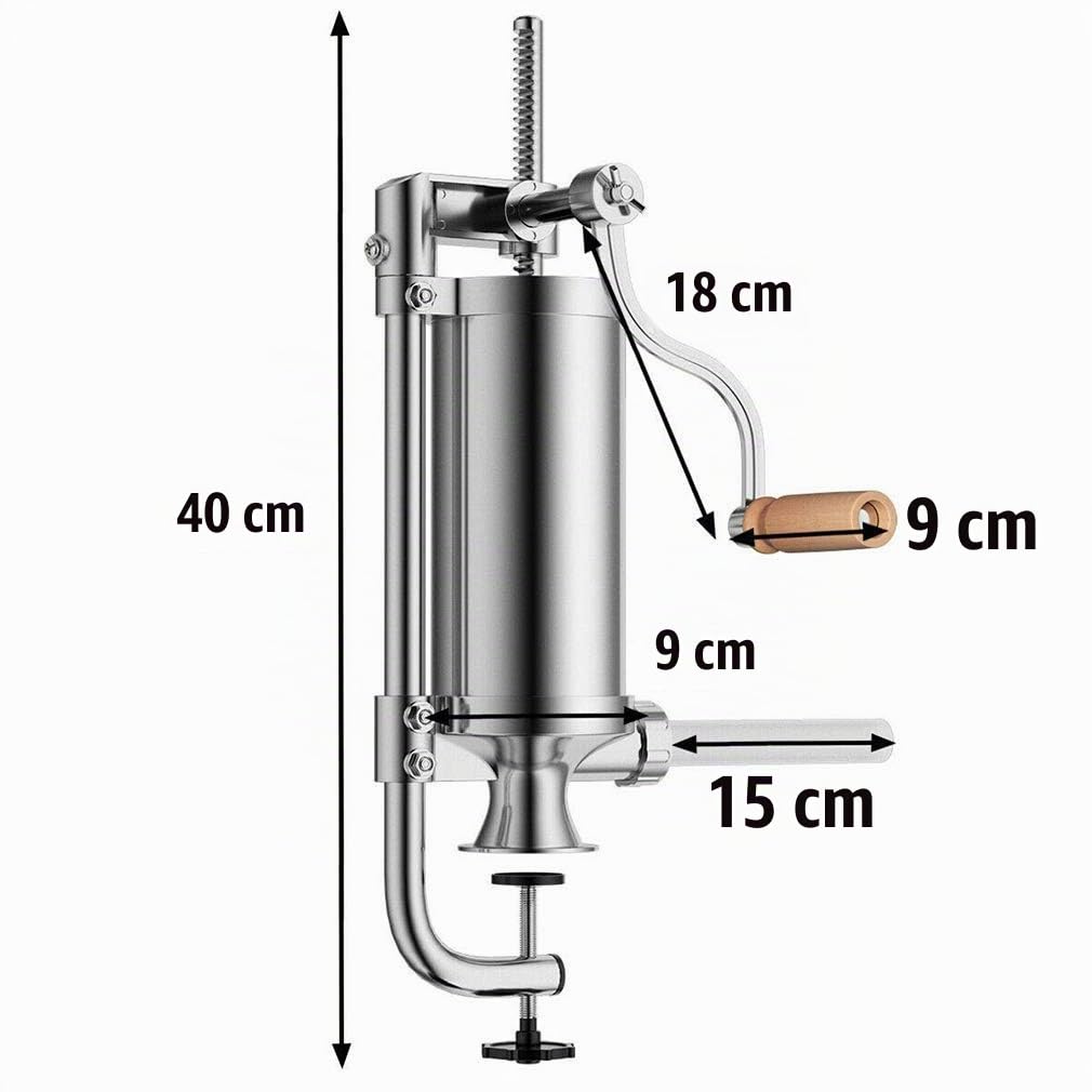 Manuell Wurstfüller, Wurstfüllmaschine Edelstahl - 2,5LBS Wurstfüller Vielseitig für Würste, Fleischwölfe, Käse - Sausage Stuffer mit 4 Füllrohren & Saugfuß für Haushalt, Metzgerei & Gewerbe