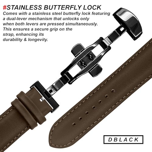 Image of DBLACK ''NAGATA3'' Leather Watch Strap with Butterfly Lock, Minimalist Design Watch Belt / / For 18mm, 20mm, 22mm, or 24mm Watch Band (Choose Your Size & Color)