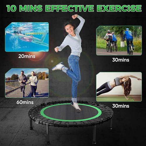 Image of 40 inch /48 inch Rebounder Trampoline for Adults with Bungee Cords, Exercise Rebounder for Adults Indoor /Outdoor Workout, Max Load 450 /550 LBS