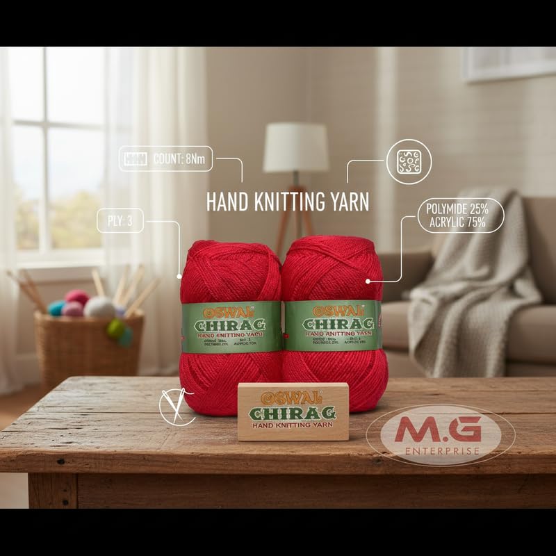 Image of M.G ENTERPRISE Chirag Candy RedSoft Wool Yarn 200 Needle Knitting & Crochet Thread for Art Craft