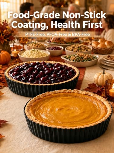 Image of 9.45*2.2 Inch Quiche Pans 2 Pack. Removable Bottom, Non-Stick Coating, Rugged Carbon Steel Baking Dish for Tart Quiche Pie. Metal Mold Gift for Women Wife Christmas Thanksgiving Party Festival