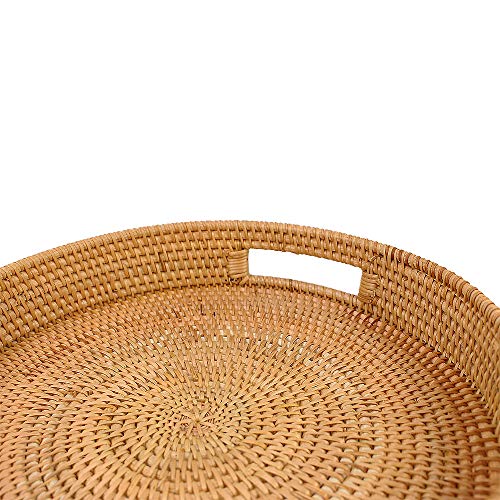 Rattan Basket Round Coffee Table Tray Hand Woven Serving Trays for Ottomans Decorative Trays for Coffee Table Gift Baskets Restaurant Bread Fruit Vegetables Food Serving Display Basket, 13.6" x 2.4" - Image 4