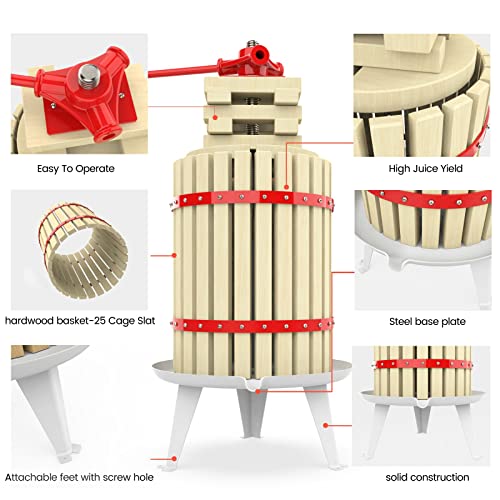 4.75 Gallon Fruit Wine Press - 100% Nature Apple&Grape&Berries Crusher Manual Juice Maker For Kitchen, Solid Wood Basket With 8 Blocks Heavy Duty Cider Wine Making Press #TOP4
