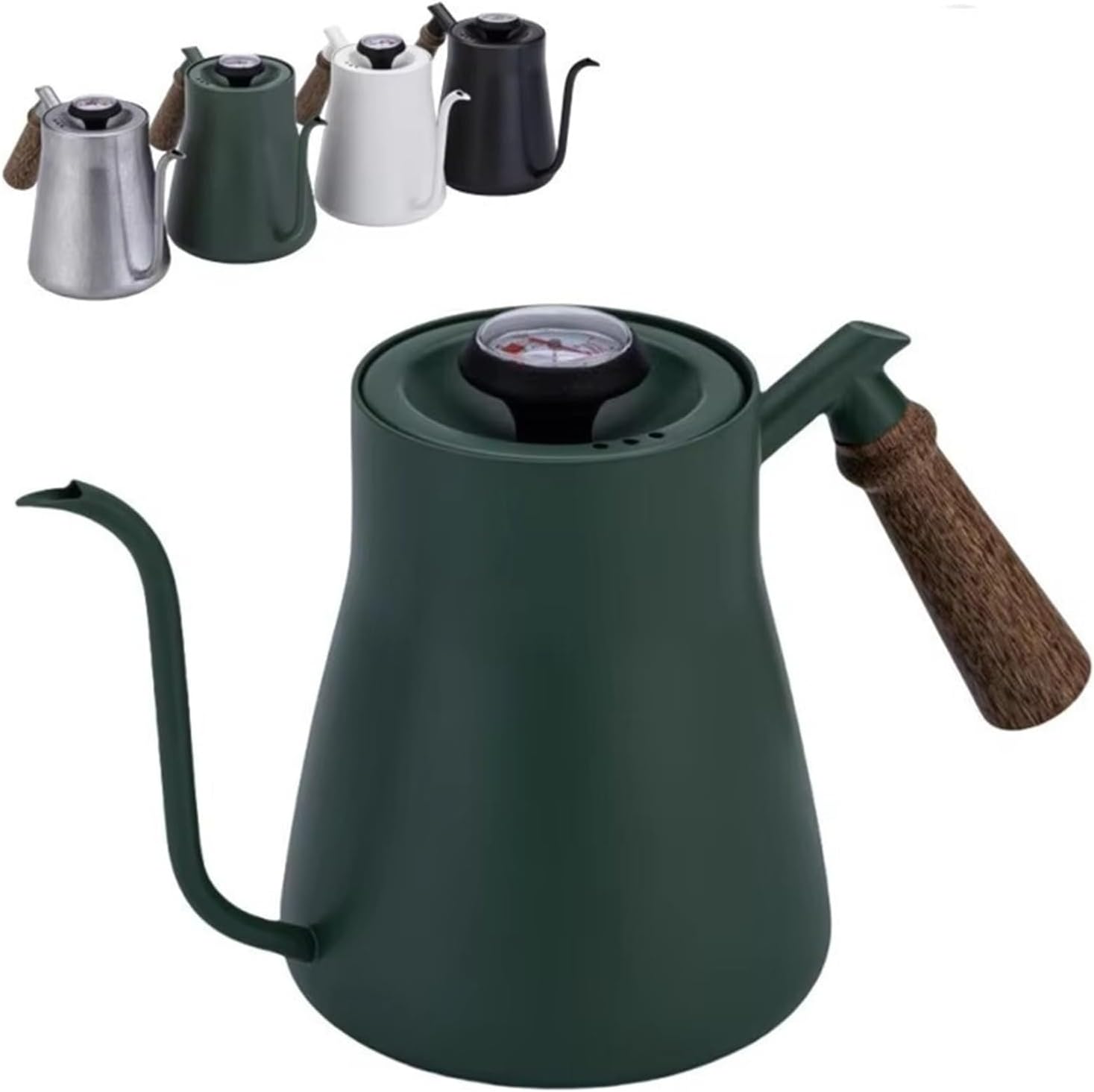 650ml/850ml Pour Over Kettle Thermometer Long Narrow Gooseneck Kettle Wood Handle Coffee kettle Pot for Drip Coffee Tea(Green 650ml)