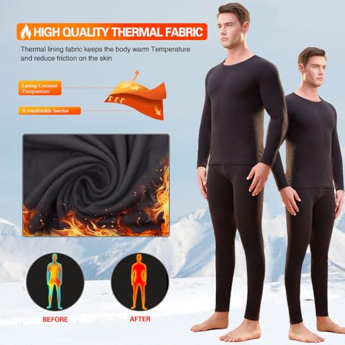 Mens Thermal Underwear Set, Insulated Long Johns Pant and Base Layer Top Men's Heavyweight Brushed Back Dark Gray3