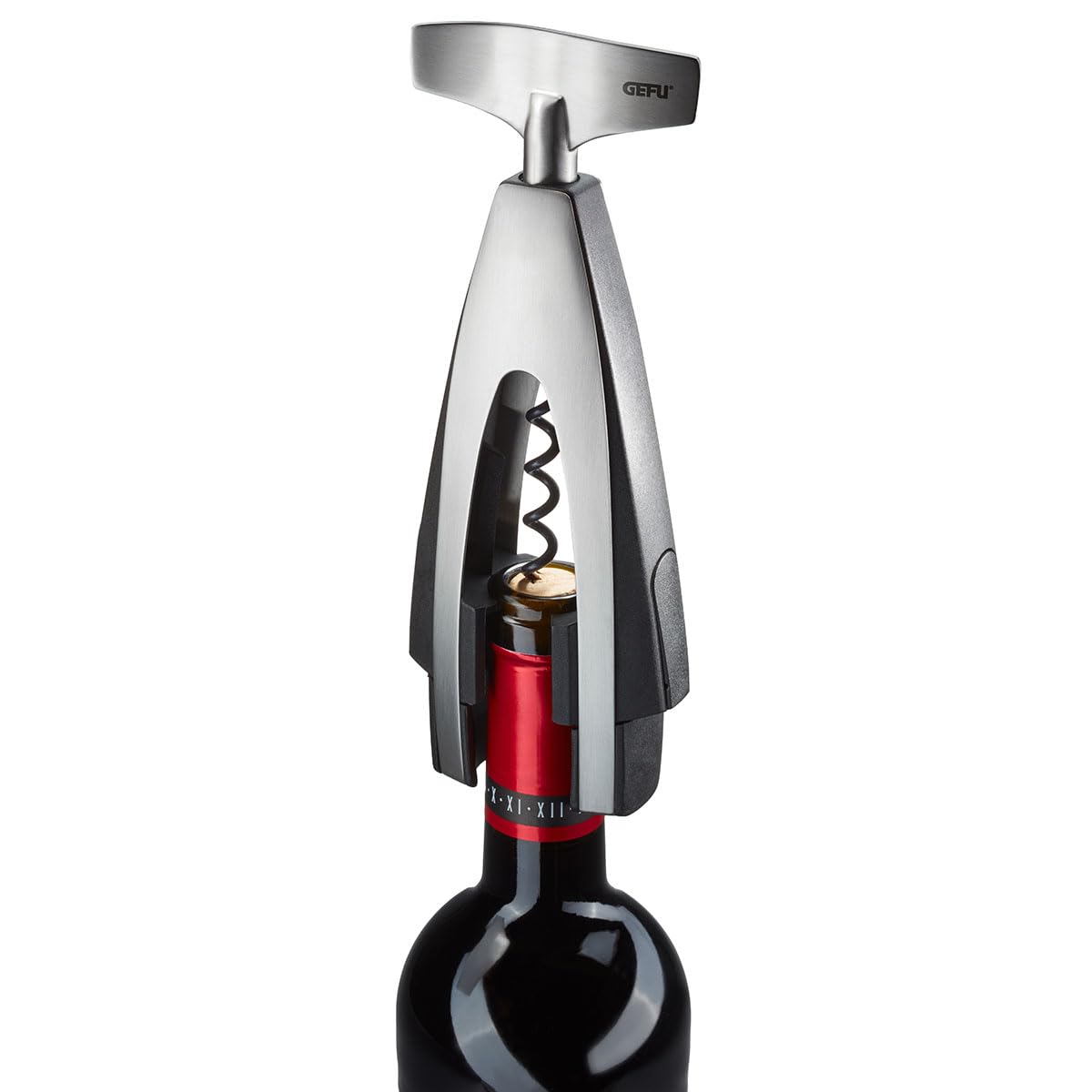 GEFU Korkenzieher VINOSO | Profi-Flaschenöffner mit Kapselschneider | Selbstzieher-Effekt, Antihaft-Spindel, ergonomischer Griff für Wein & Prosecco