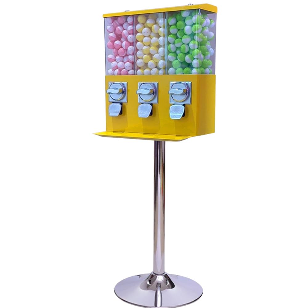 ShaiVrissian Triple Gumball Vending Machine with Coin Mechanism Yellow