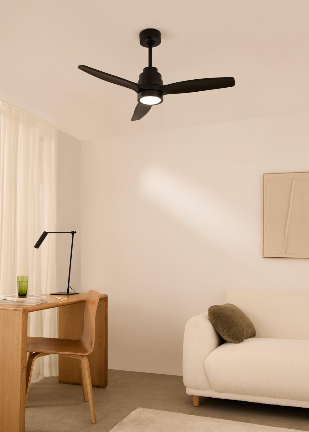 CREATE / WINDSTYLANCE NATURAL WOOD S/Ventilateur de plafond avec lumière noir avec télécommande / 40W, Silencieux, Ø112 cm, 6 vitesses, minuteur, fonction été-hiver, double hauteur