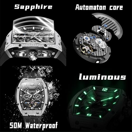 Image of OLEVS Mens Automatic Mechanical Watch Multi-Function Diamond Skeleton Luxury Sapphire Crystal 50M Waterproof Wrist Watch