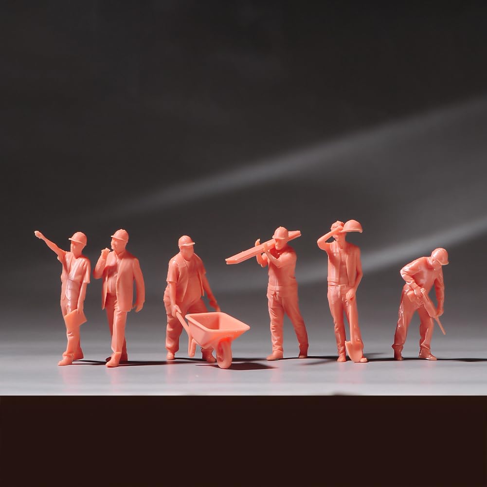 Miniature Figures Model,1/50 1/64 Scale Construction Building Workers Tiny People Figurine Simulation Diorama Figure Scene Props for Decoration Car (Unpainted-6pcs Worker Figure, 1/50 Scale)