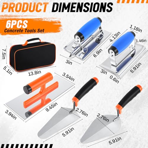 MorningRo 6pcs Concrete Hand Tools Set Masonry Tools Includes Stainless Steel Concrete Hand Edger, Groover, Finishing, Pointing, Gauging and Tool Bag for Cement Beginner Kit - Image 2