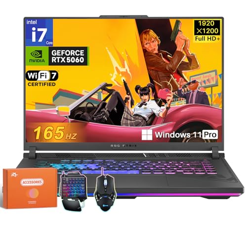 Image of ASUS ROG Strix G16 Gaming Laptop, Intel 16-Core i7-14650HX, NVIDIA RTX 5060, 16 inch FHD+ 16:10 165Hz /3ms Display, 32GB DDR5, 1TB Gen 4 SSD, Dolby Atmos, Hires Audio, Windows 11 Pro, Wi-Fi 7, Accessories
