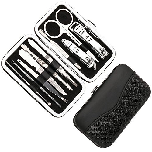 CASSICAT® Pedicure / Manicure Set Nail Clippers Cleaner Cuticle Clippers Grooming Kit Case 10 in 1 (Black)