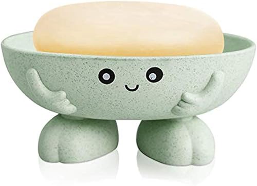 Soporte para jabón, bonita caja de jabón de dibujos animados para baño y cocina, lavabo de bañera, diseño antideslizante, bonita jabonera (verde)