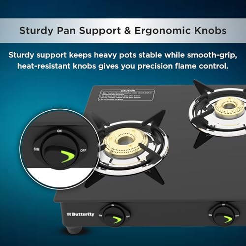 Image of Butterfly Alpha Max 4 Burner Glass Top Gas Stove | Removable Drip Tray | Brass Burner Gas Stove with Tri‑Flow Jumbo Burner| 5 Years Warranty