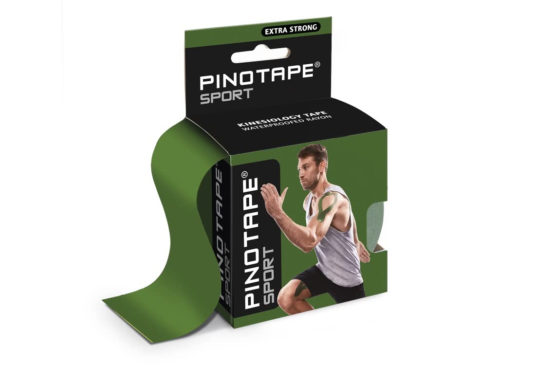 Pinotape Sport Tape | Olive | 5 cm x 5 m | wasserfestes Kinesiotape | Extra starke Haftung | 5 Tapes je 5 Meter = 25 Meter