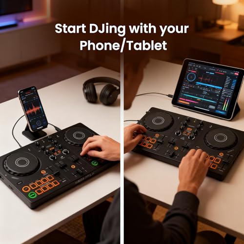 Image of Pioneer DJ AlphaTheta DDJ-FLX2 Compact 2-Channel DJ Controller | Bundle with Laptop Stand, Headphones, and Austin Bazaar Polishing Cloth