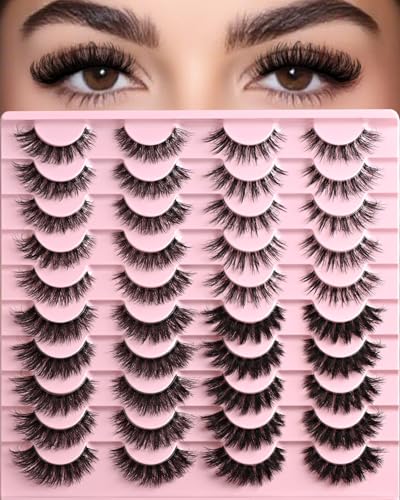APCYUST Lashes Wispy False Eyelashes Strips 4 Styles Cat Eye Strip Lash Natural Looking Fake Mink Eyelash Pack Short Fluffy Full Faux Lashes that Look Like Extensions Clear Band Pestaas Postizas