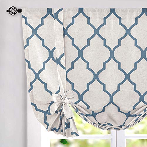 Jinchan Moroccan Printed Tie Up Shade Curtains Rod Pocket Drapes Multicolor Medallion Flax Living Room's Small Window Curtains 1 Panel 54 Inch Length Blue On Beige #TOP22