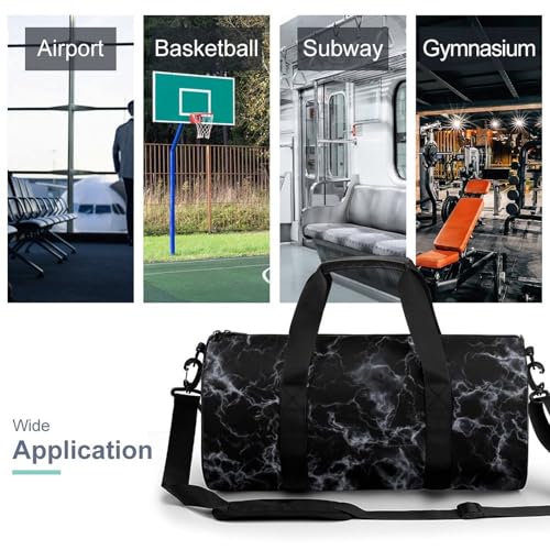 Black Marble Texture Travel Gym Bag for Women Men Cylindrical Duffle Bag Sport Workout Bag with Shoulder Strap3