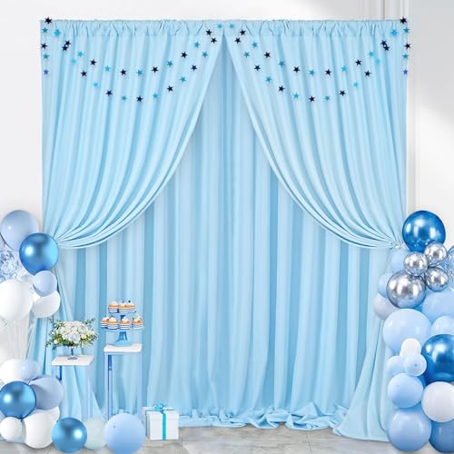 Image of Baby Blue Backdrop Curtains: 4 Panels 5ft x 10ft Polyester Photography Light Blue Backdrop Drapes - Baby Shower Birthday Party Background