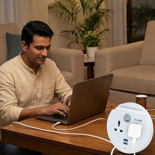 Image of EcoLink PowerPlus Power Bun 6A Extension | Dual USB-A & USB-C Fast Charging Ports | Compact & Portable Power Strip | Home, Office & Travel | Overload & Short Circuit Protection | Pack of 1