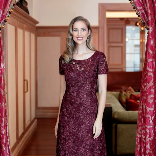 Alex Evenings Women's Long Rosette Mother of The Bride Dress with Short Sleeves3