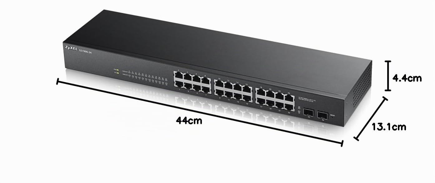 Zyxel GS1900-24, Switch di rete Smart, 24 Porte Gigabit, 2 Porte SFP, Design senza ventole, 440 x 131 x 44 cm