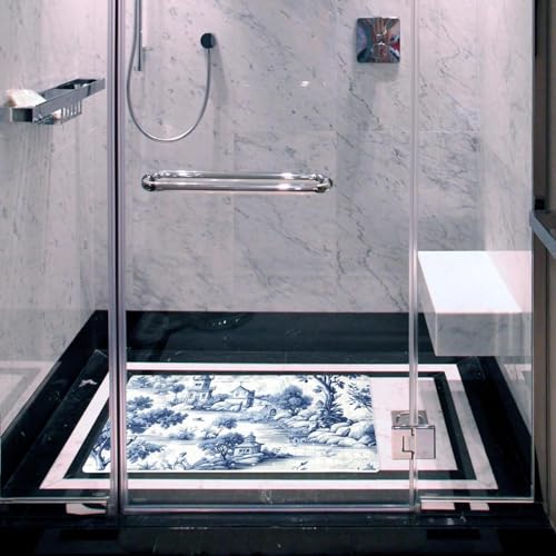 Tapete para bañera Classic White Blue Toile antideslizante de lujo 7
