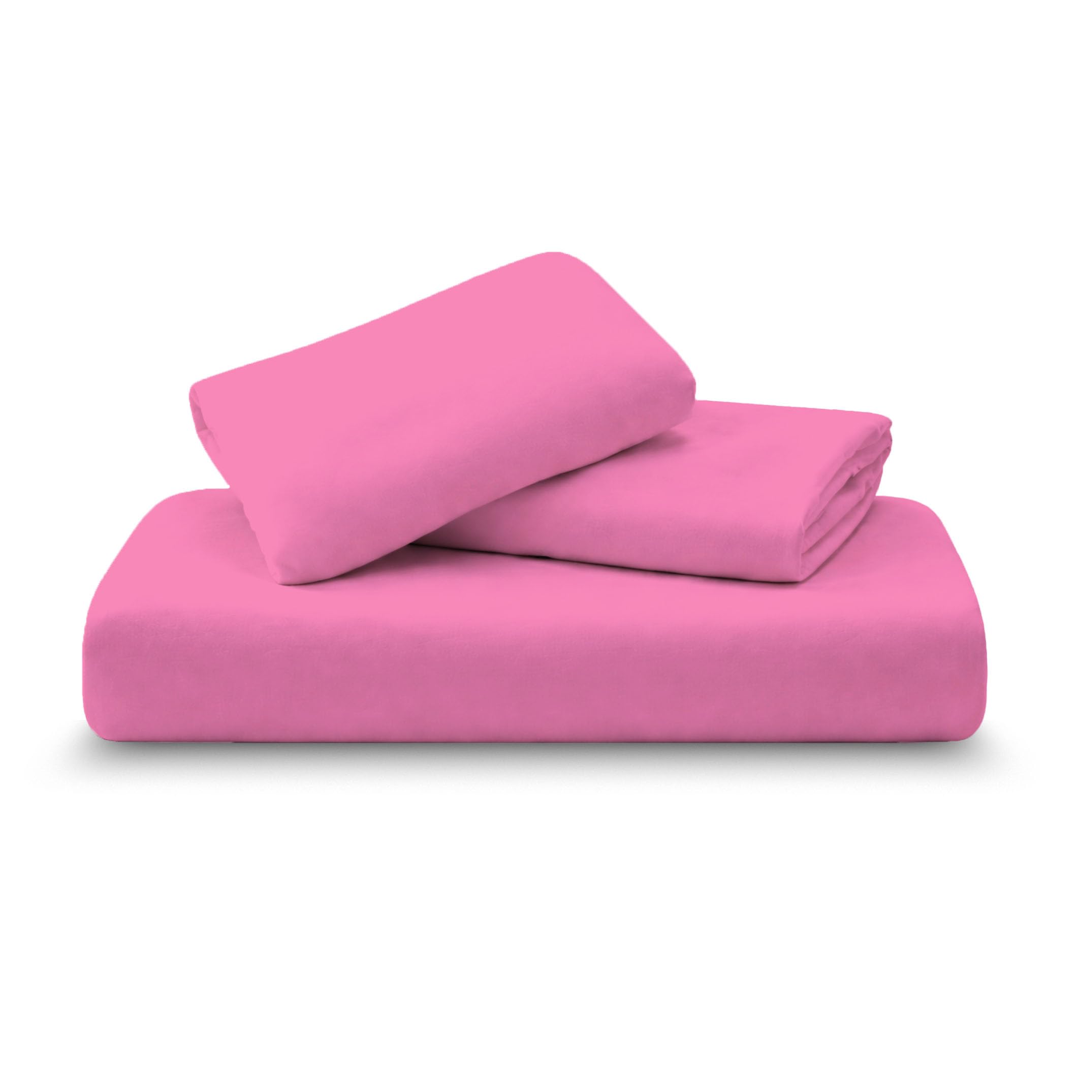 Amour Calin 3 Piece Bed Sheet Set - Easy Care Soft Brushed Microfibre Fabric - 1 Fitted Sheet, with Pair of Pillowcases - Shrinkage and Fade Resistant - 12 inches Deep Fitted (Pink, Single)