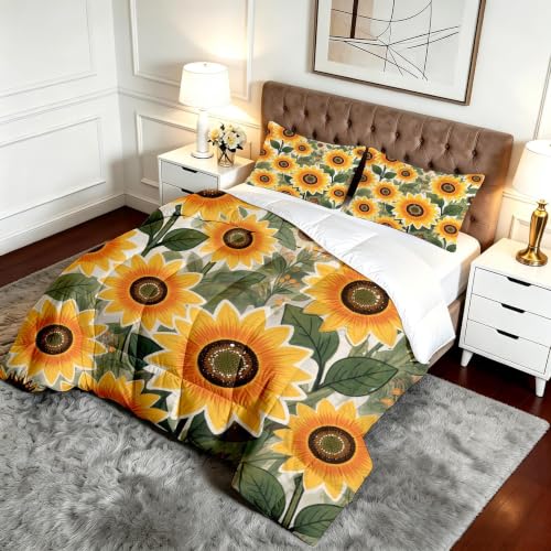 Edredón de Girasol Amarillo 150x200 cm con 2 Fundas para Cama de Microfibra Hogar-F6 4