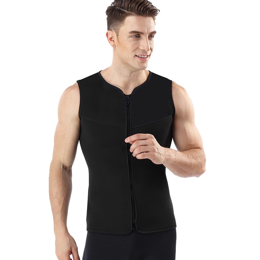 TOVCHEI Men 5MM Wetsuit Vest, Warm Neoprene Diving Suit Front Zipper Sleeveless Top Sun Protection Anti-UV for Water Sports,Black A,XXL
